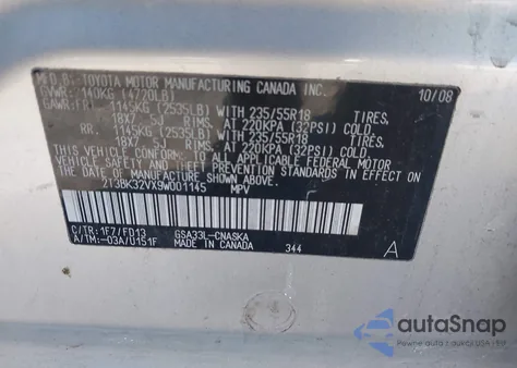 2009 Toyota Rav4 Sport V6 z USA, uszkodzony, nr VIN 2T3BK32VX9W001145